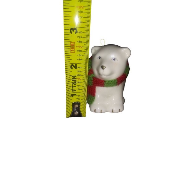 Lenox Polar Bear Ornament Holiday White Bear Red Green Scarf Holiday Hanging Orn - Picture 7 of 8